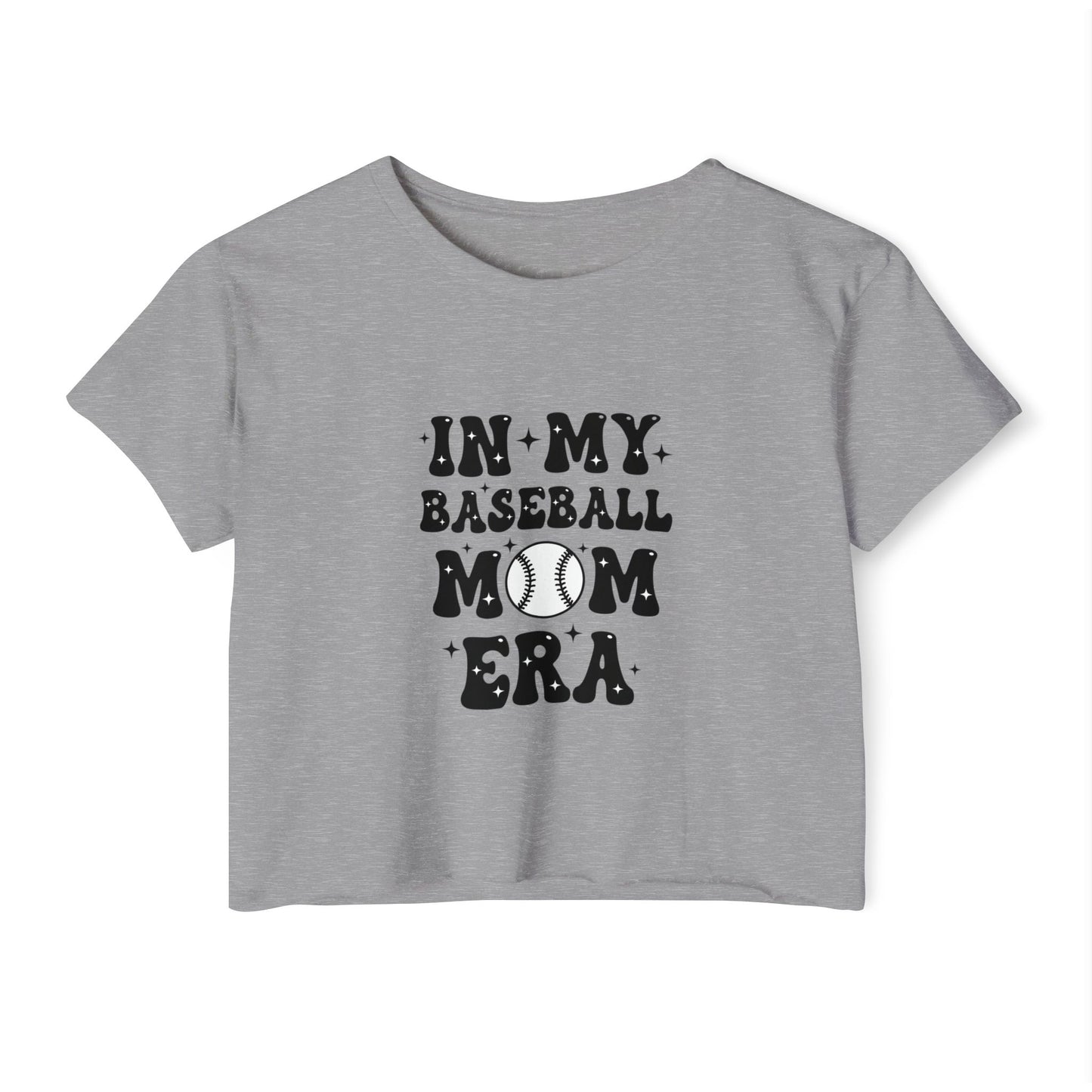 Baseball Mom Crop Top – In My Baseball Mom Era Festival Tee | Lightweight Scoop Neck Crop Shirt | Trendy Game Day Apparel