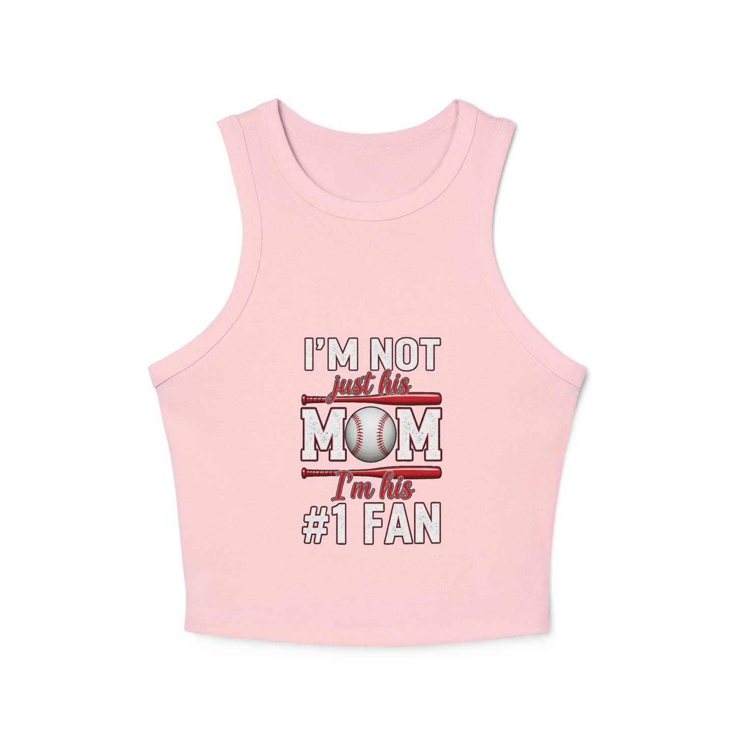 Baseball Mom #1 Fan Tank Top – Fitted Micro Rib High Neck Tank | Soft Cotton-Poly Blend | Stylish Game Day Apparel for Proud Moms