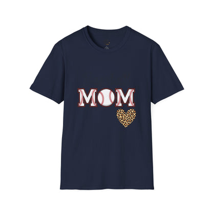 Baseball Mom Leopard Heart T-Shirt – Softstyle Unisex Tee | Trendy Game Day Shirt | Cute Animal Print Baseball Mom Top