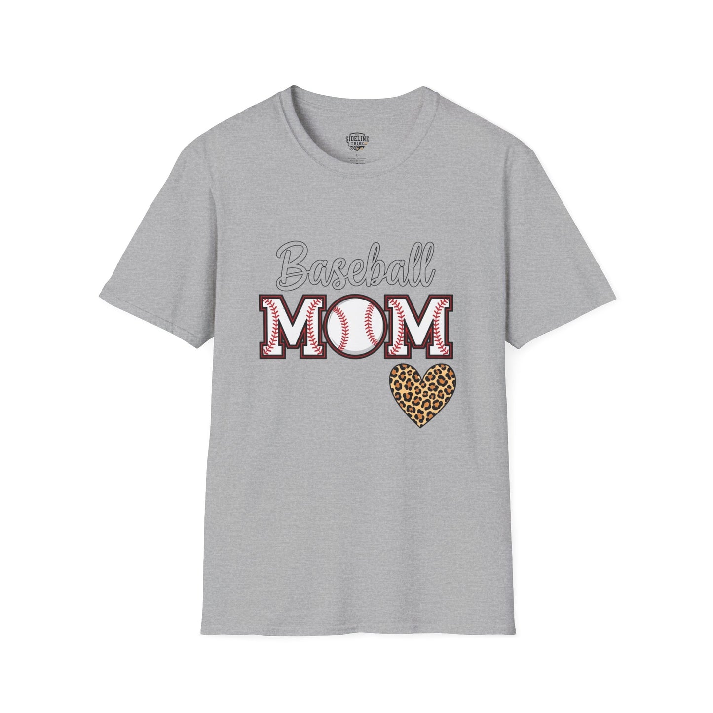 Baseball Mom Leopard Heart T-Shirt – Softstyle Unisex Tee | Trendy Game Day Shirt | Cute Animal Print Baseball Mom Top