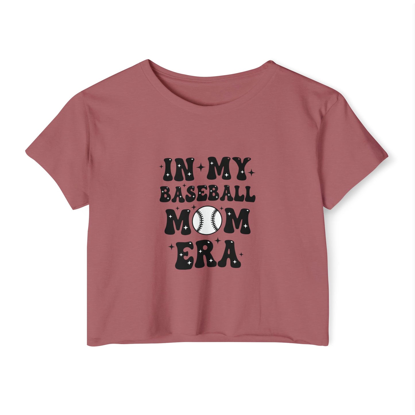 Baseball Mom Crop Top – In My Baseball Mom Era Festival Tee | Lightweight Scoop Neck Crop Shirt | Trendy Game Day Apparel