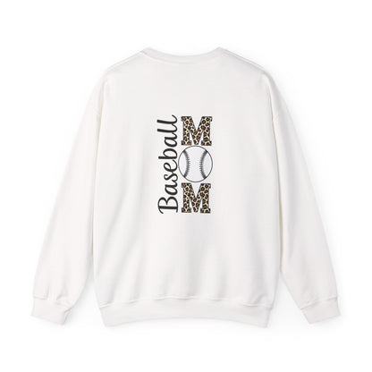 Personalized Baseball Mom Crewneck Sweatshirt – Leopard Print Back & Custom Split Baseball | Cozy Game Day Sweatshirt | Sports Mom Gift