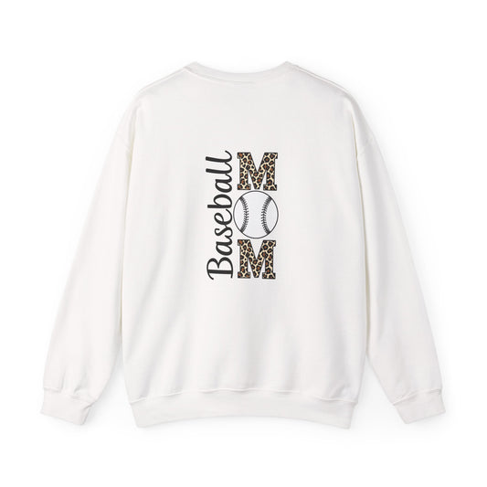 Personalized Baseball Mom Crewneck Sweatshirt – Leopard Print Back & Custom Split Baseball | Cozy Game Day Sweatshirt | Sports Mom Gift