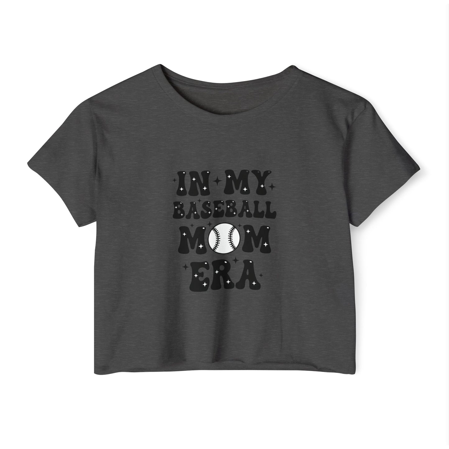 Baseball Mom Crop Top – In My Baseball Mom Era Festival Tee | Lightweight Scoop Neck Crop Shirt | Trendy Game Day Apparel