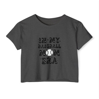 Baseball Mom Crop Top – In My Baseball Mom Era Festival Tee | Lightweight Scoop Neck Crop Shirt | Trendy Game Day Apparel