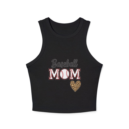 Baseball Mom Micro Rib Racer Tank Top – Fitted High Neck Tank | Chic Game Day Shirt for Sports Moms | Athletic Baseball Mom Apparel