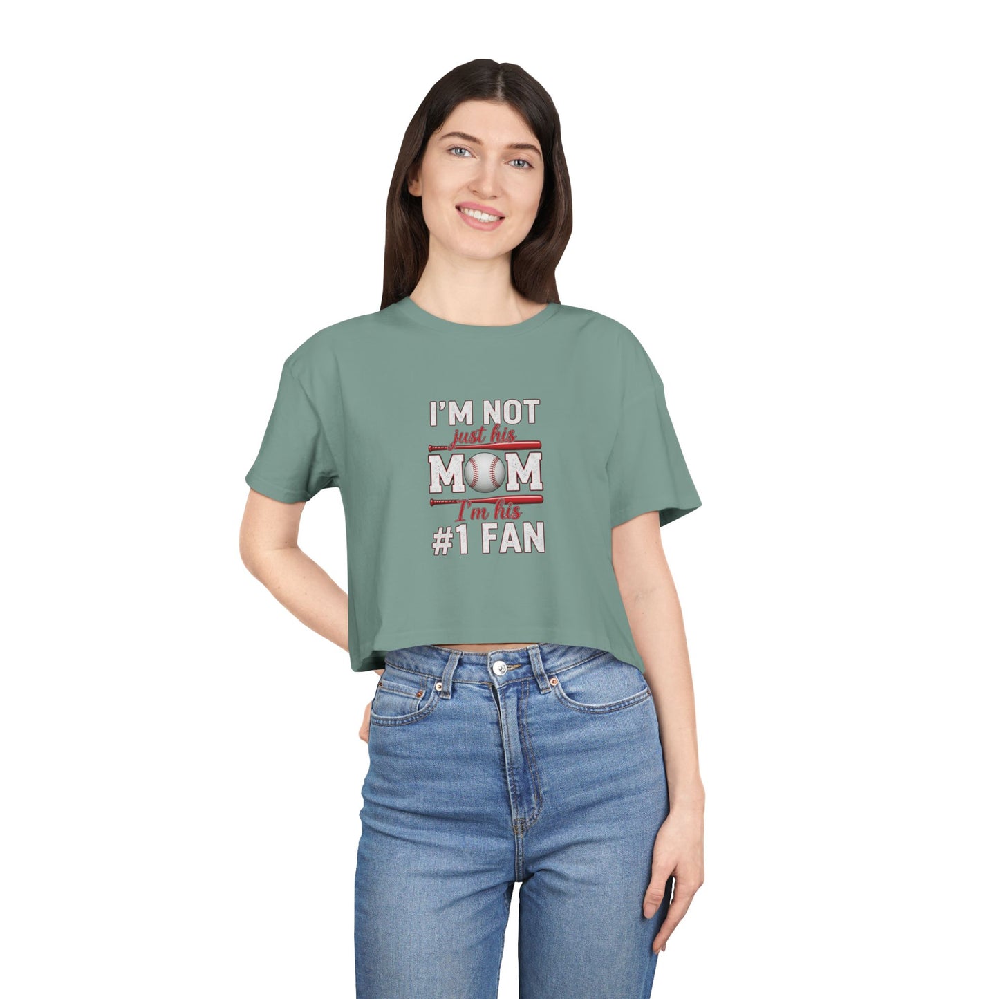 Mom’s #1 Fan Crop Tee – Relaxed Fit Women’s Crop Top | Soft Combed Cotton Game Day Shirt | Trendy Sports Mom Apparel