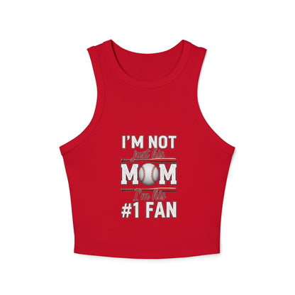 Baseball Mom #1 Fan Tank Top – Fitted Micro Rib High Neck Tank | Soft Cotton-Poly Blend | Stylish Game Day Apparel for Proud Moms