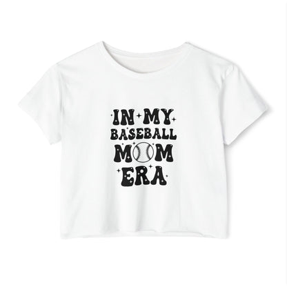 Baseball Mom Crop Top – In My Baseball Mom Era Festival Tee | Lightweight Scoop Neck Crop Shirt | Trendy Game Day Apparel
