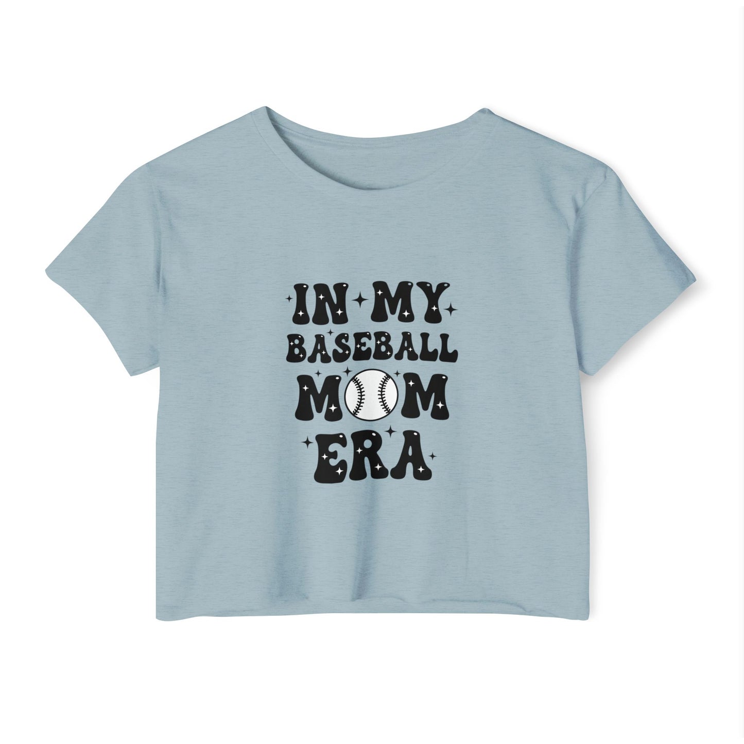 Baseball Mom Crop Top – In My Baseball Mom Era Festival Tee | Lightweight Scoop Neck Crop Shirt | Trendy Game Day Apparel