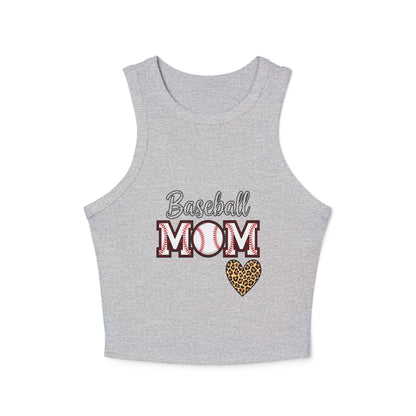 Baseball Mom Micro Rib Racer Tank Top – Fitted High Neck Tank | Chic Game Day Shirt for Sports Moms | Athletic Baseball Mom Apparel