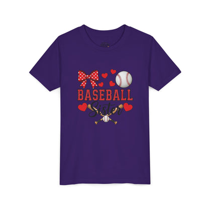 Baseball Sister Youth Tee – Cute Sports Fan Shirt for Girls | Soft Airlume Cotton Kids T-Shirt | Game Day Outfit