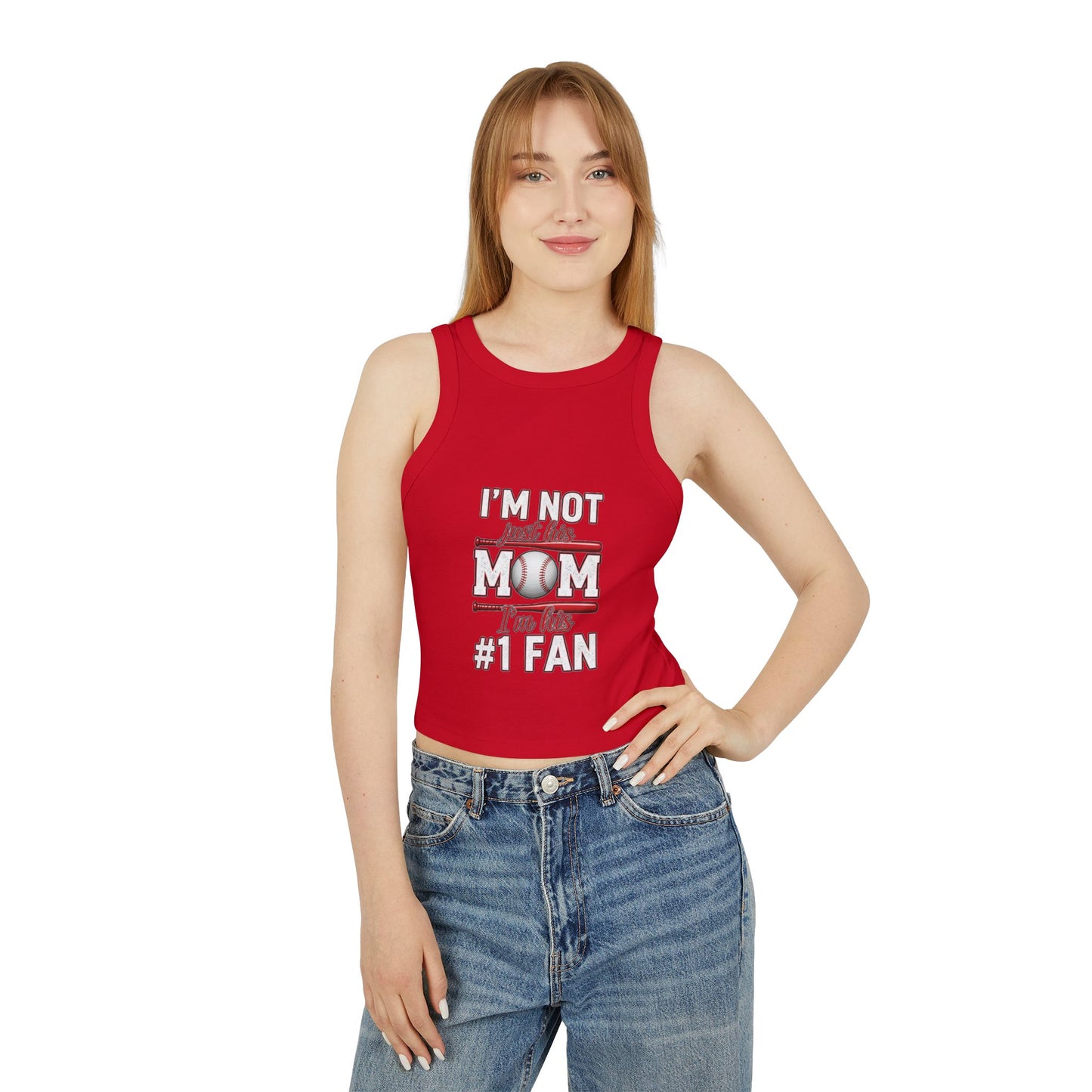 Baseball Mom #1 Fan Tank Top – Fitted Micro Rib High Neck Tank | Soft Cotton-Poly Blend | Stylish Game Day Apparel for Proud Moms